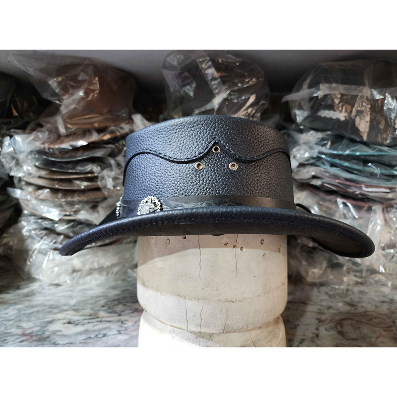 Western Cowboy Leather Hat With Eagle Star Conchos 3