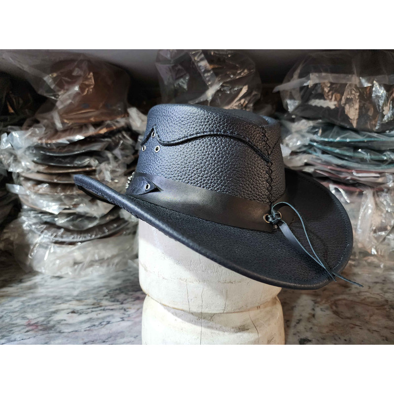 Western Cowboy Leather Hat With Eagle Star Conchos 4