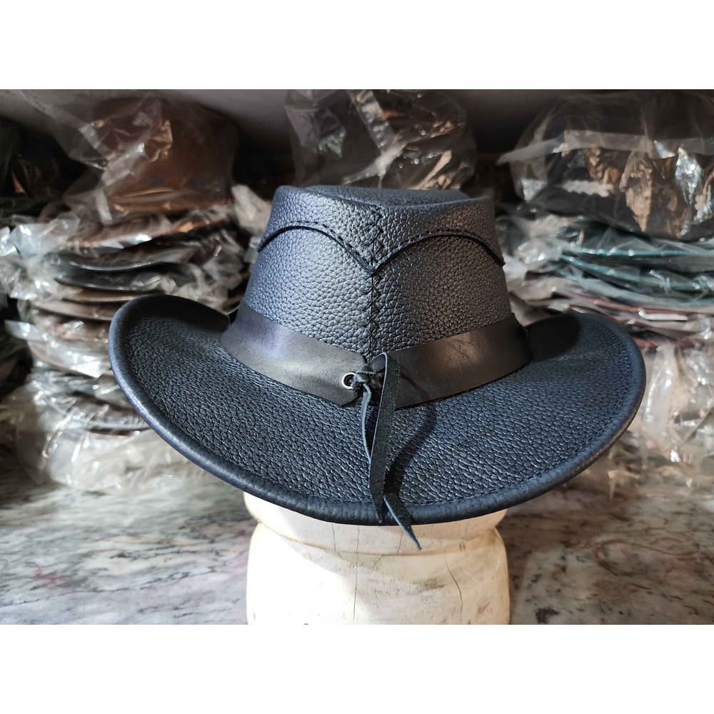 Western Cowboy Leather Hat With Eagle Star Conchos 5