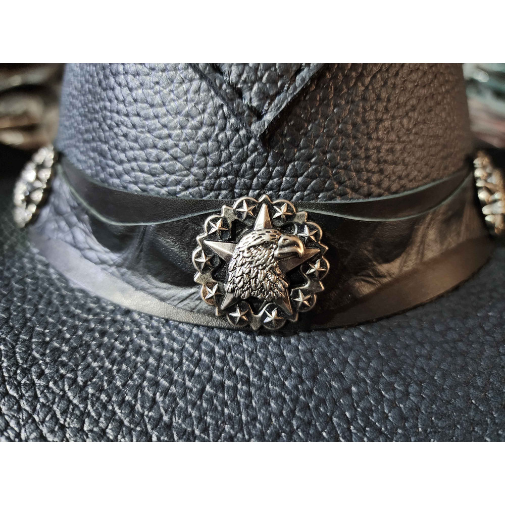 Western Cowboy Leather Hat With Eagle Star Conchos 6