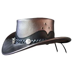 metallic silver leather cowboy hat with rodeo conchos