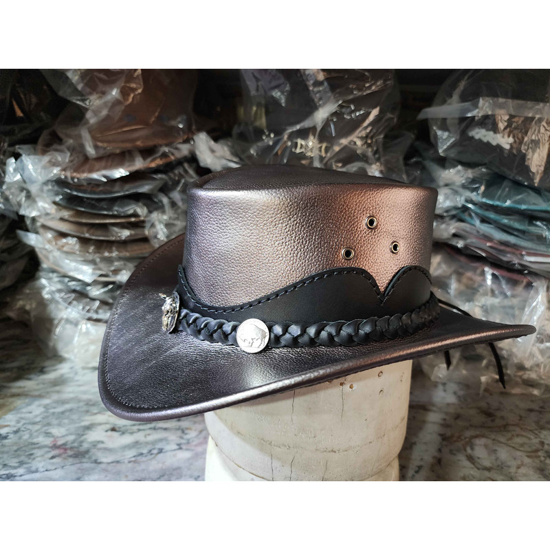 Metallic Silver Leather Cowboy Hat With Rodeo Conchos 1