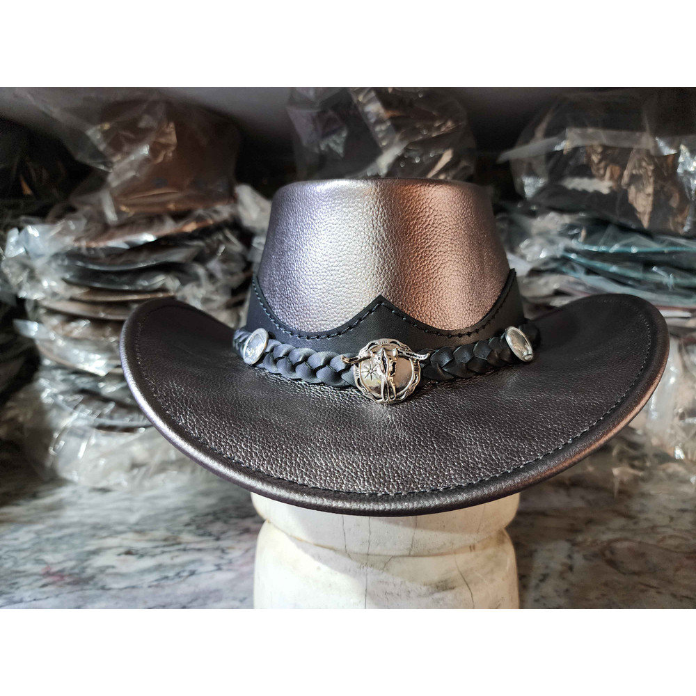 Metallic Silver Leather Cowboy Hat With Rodeo Conchos 2