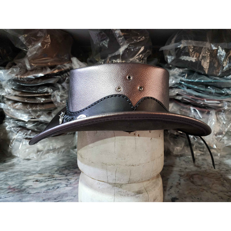 Metallic Silver Leather Cowboy Hat With Rodeo Conchos 3