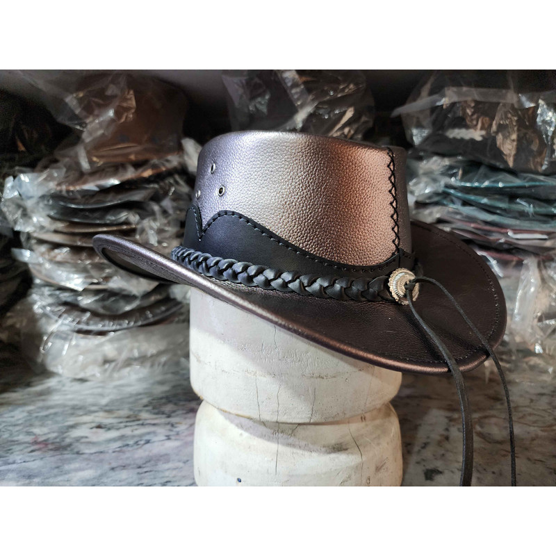 Metallic Silver Leather Cowboy Hat With Rodeo Conchos 4