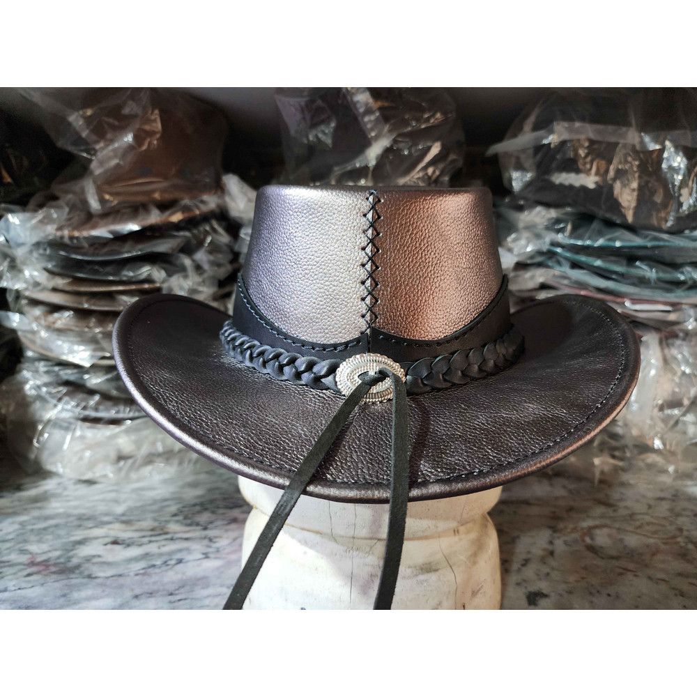 Metallic Silver Leather Cowboy Hat With Rodeo Conchos 5