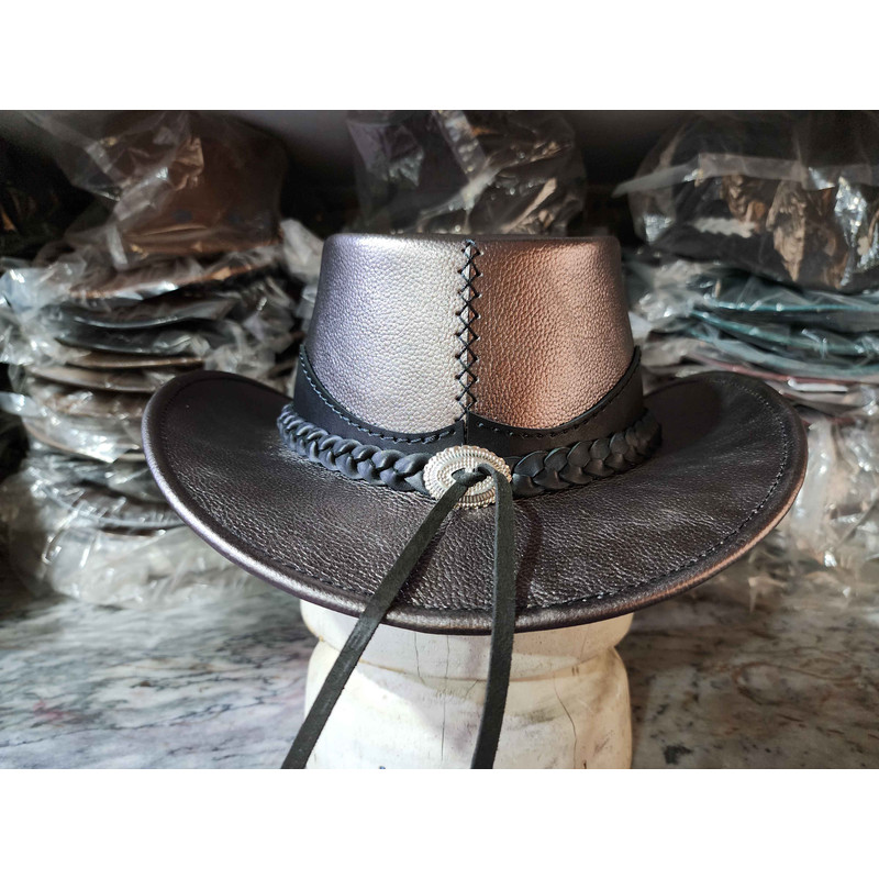 Metallic Silver Leather Cowboy Hat With Rodeo Conchos 5