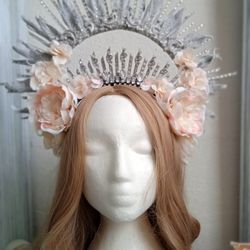 Silver halo crown with Flowers rhinestones