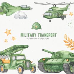 military transport watercolor, tank, truck, war, weapon, gun.watercolor clipart. digital watercolor, png