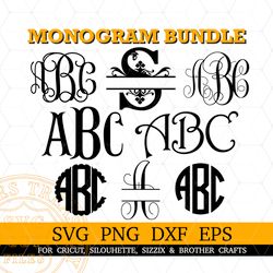 Monogram Font Bundle Svg Png Dxf Files, Monogram Letters Svg Files for Cricut and Silhouette
