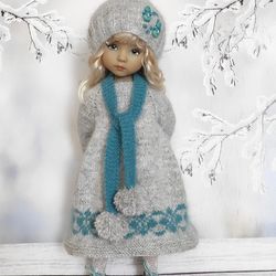 Little Darling doll outfit- dress, hat, scarf, stockings