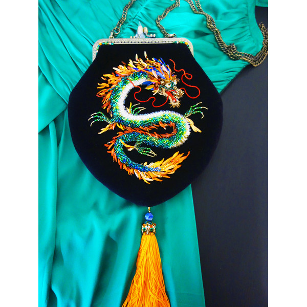 chinese dragon dark purple velvet beads embroidery bag.jpg