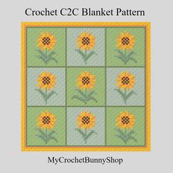Crocher C2C Sunflower graphgan blanket pattern PDF Download