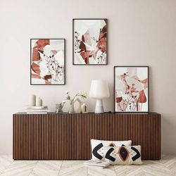 Abstract Botanical Beige Decor Triptych Print Abstract Flowers Art Set of 3 Wall Art Digital Prints Floral Painting