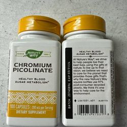 PACK OF TWO ORIGINAL Picolinate Nature's Way Chromium 100 Capsules Healthy New