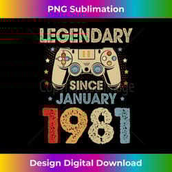 43rd birthday boy men funny gamer legendary january 1981 - luxe sublimation png download - elevate your style with intricate details