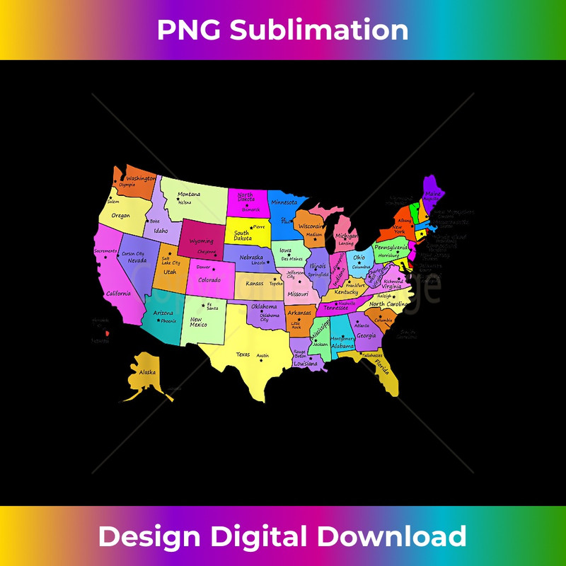 States & Capitals t- Colorful USA Map School Geography 1763.jpg