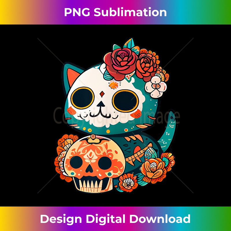 Cute Kawaii Skeleton Cat Sugar Skull Mexican Floral Flower 0816.jpg