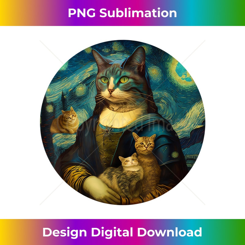 Mona Lisa With Cats Starry Night Van Gogh Funny Art Painting 0166.jpg