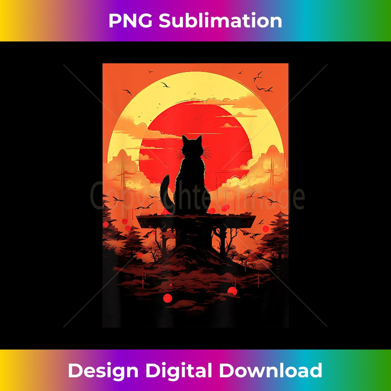 Catzilla Funny Cat Art - Vintage Japanese Sunset Design 0231.jpg