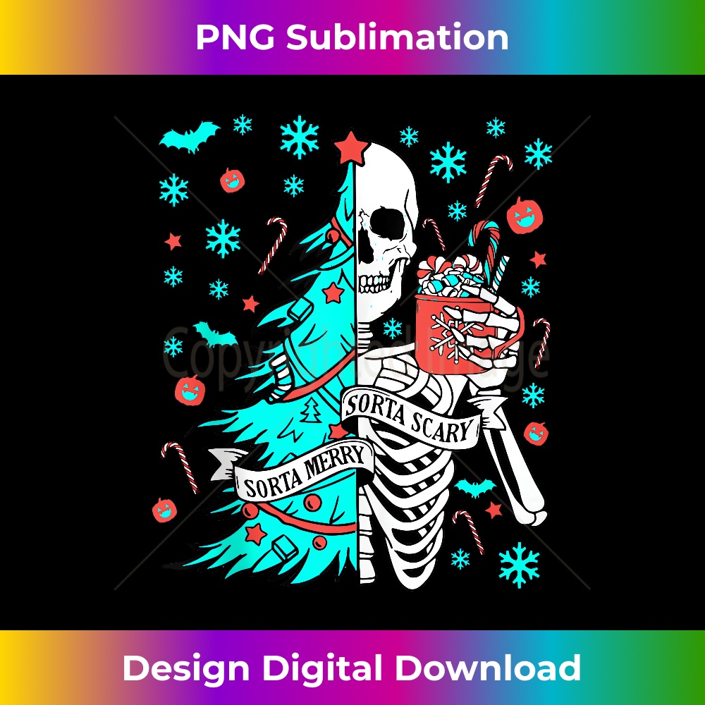 Sorta Merry Sorta Scary Funny Christmas Skeleton Tree Santa Tank Top - Minimalist Sublimation Digital File - Pioneer New Aesthetic Frontiers