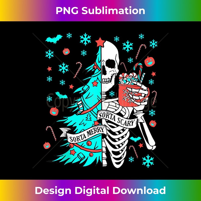 Sorta Merry Sorta Scary Funny Christmas Skeleton Tree Santa Tank Top - Minimalist Sublimation Digital File - Pioneer New Aesthetic Frontiers