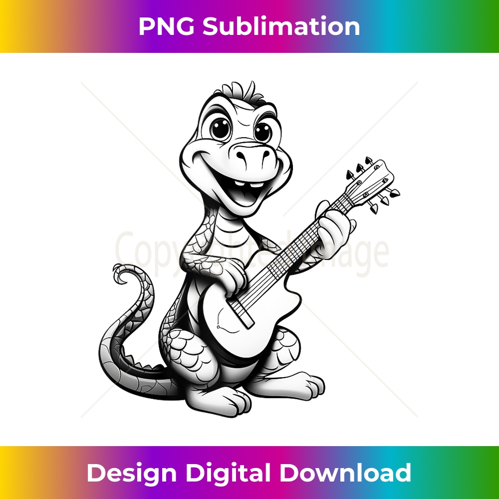 anime t rex dinosaur smiling playing a guitar black clipart Tank Top - Sleek Sublimation PNG Download - Lively and Captivating Visuals