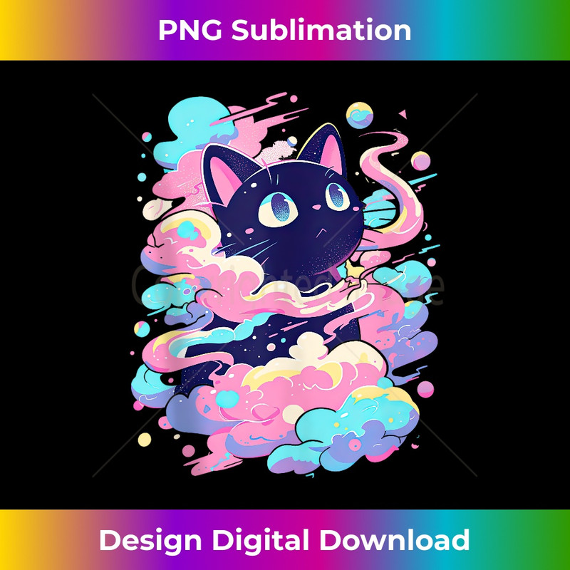 Kawaii Black Cat Pastel Cloud Y2K Anime Japanese Aesthetic Tank Top - Innovative PNG Sublimation Design - Access the Spectrum of Sublimation Artistry