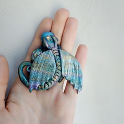 Baby Dragon Sculpture Labradorite style Polymer clay Needle Minder for Cross Stitch Figurine Dragon by Annealart