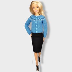 Light blue cardigan with jacquard for Barbie Doll