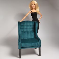 Velvet armchair for doll 1/6. Furniture for barbie dolls.