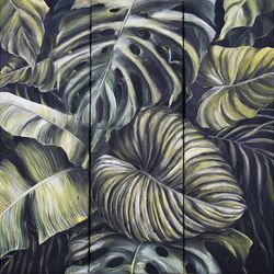 Jungle Acrylic Painting on Canvas Tropical Leaves Painting Acrylic Forest Brightly Work Art Original Painting Atmospheri