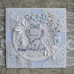 Happy birthday card for baby with cute elephant