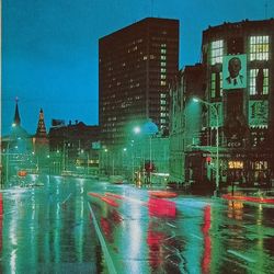 soviet postcard moscow, gorky street in the evening, 1975