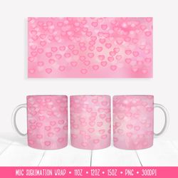 Soft Pink Hearts Mug Sublimation Design. Valentines Day Mug Wrap PNG