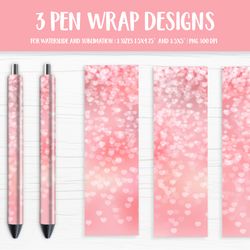Blush Pink Hearts Background Pen Wrap Sublimation Design. Valentines Day Pen Wrap