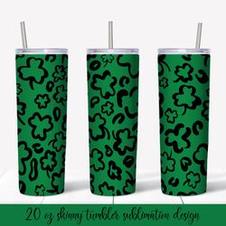 St. Patricks Day Leopard Tumbler Sublimation Wrap. Saint Patricks day gift. Shamrock leaves. Green tumbler design