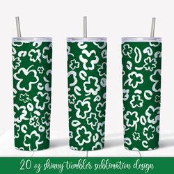 Saint Patricks Day Leopard Skinny Tumbler Sublimation Wrap. St. Patrick's Day gift idea. Shamrock leaves