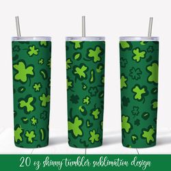 st. patricks day tumbler sublimation wrap. green clover leopard print. saint patricks day idea