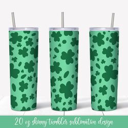 St. Patricks Day Leopard Print Tumbler Sublimation Wrap. Saint Patricks Day Tumbler Design. Shamrock Leaves
