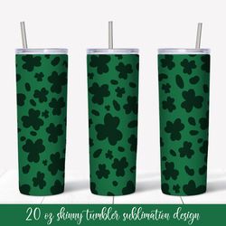 St. Patricks Day Leopard Print Tumbler Wrap Sublimation. Green leaves tumbler design. Saint Patricks Day gift idea