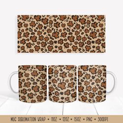 Shamrock Leaves Leopard Mug Wrap. Patricks Day Mug Wrap Design