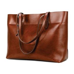 Vintage Genuine Leather Tote Shoulder Bag for Women Satchel Handbag with Top Handles
