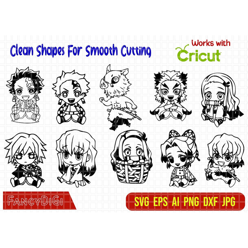 Demon Slayer Chibi Vector SVG Demon Slayer SVG Chibi Kimetsu No Yaiba Logo Vector Tanjiro PNG SVG C 0