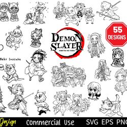 55 demon slayer chibi vector svg, demon slayer svg, chibi kimetsu no yaiba logo vector, tanjiro svg, chibi anime svg