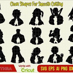 demon slayer vector silhouette svg, demon slayer svg, chibi kimetsu no yaiba vector, tanjiro svg, chibi anime manga svg