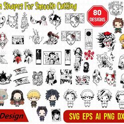 80 demon slayer vector svg, demon slayer svg, chibi kimetsu no yaiba vector, tanjiro png svg, chibi anime manga svg