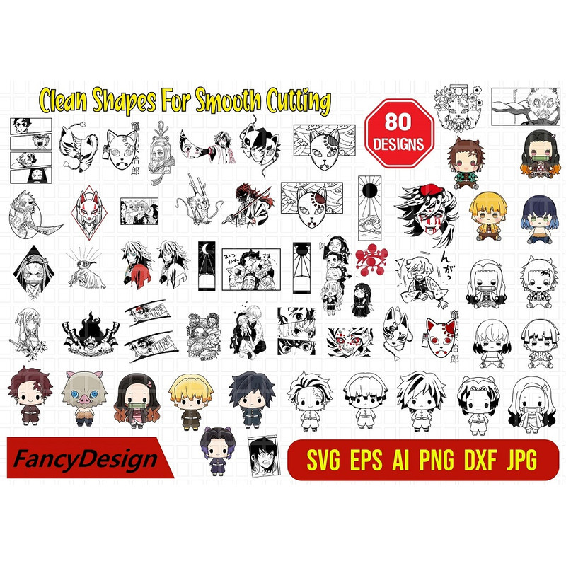 80 Demon Slayer Vector SVG Demon Slayer SVG Chibi Kimetsu No Yaiba Vector Tanjiro PNG SVG Chibi Ani 0