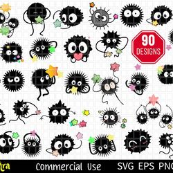 90 soot sprites svg, black soots, soot sprites vector, susuwatari svg , sprited away vector, my neighbor totoro svg png