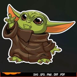 Cute Cartoon Baby Yoda Character Illustration SVG
